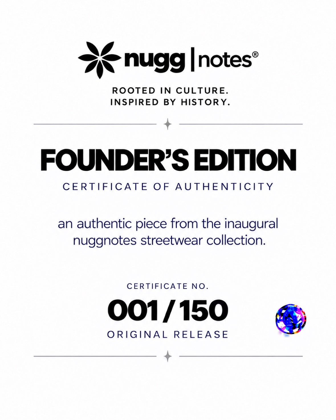 nuggnotes Founder's Edition Certificate of Authenticity, 001/150