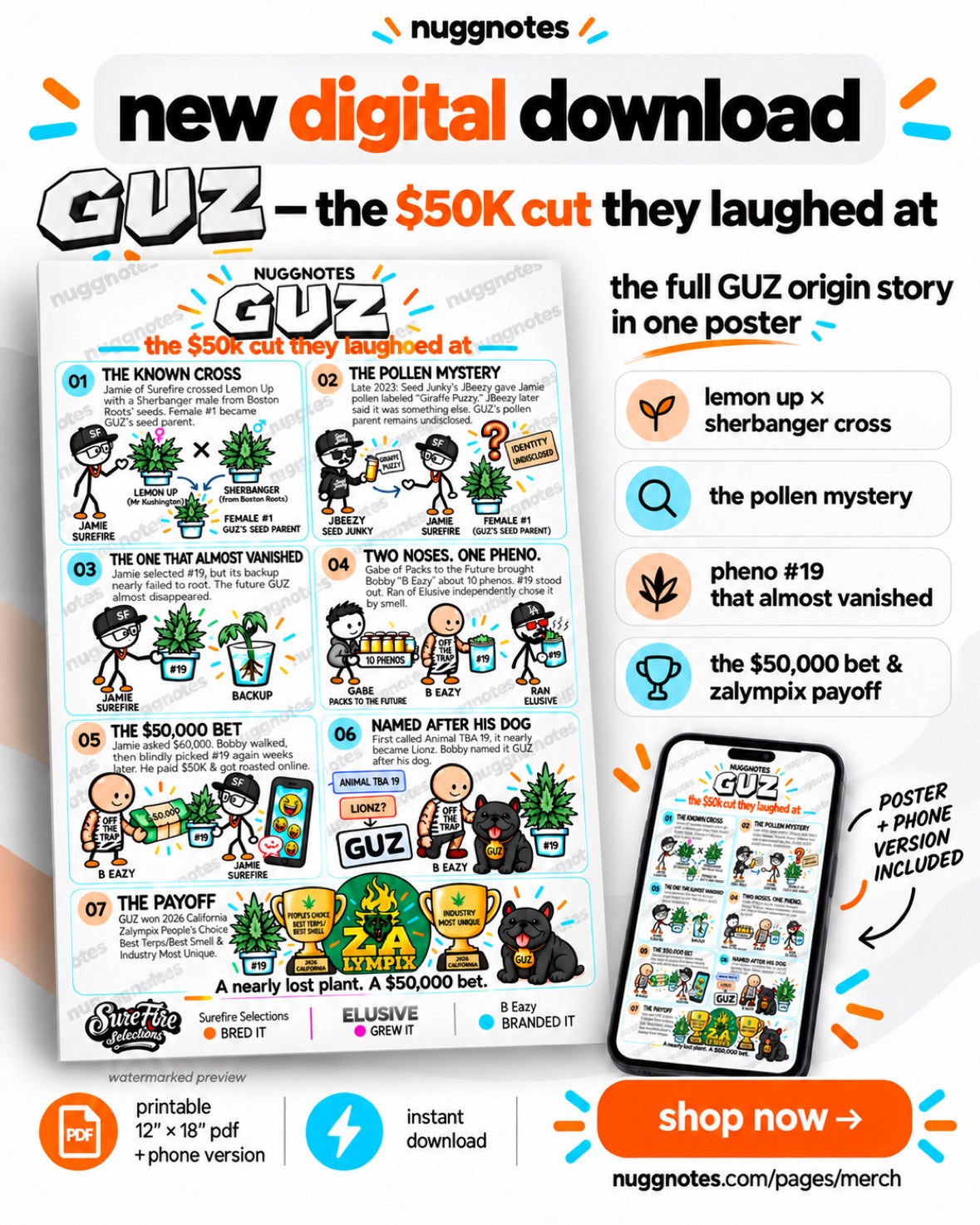 GUZ digital download — poster + phone version, printable 12x18 PDF, instant download